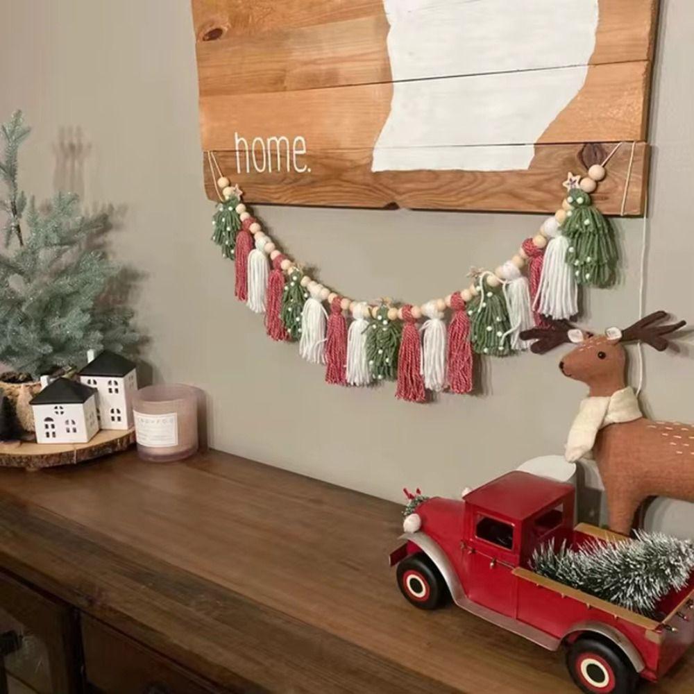 Garland Boho Style Christmas Tassel Ornaments Wooden Beads Navidad Hanging Pendant Colorful Tassel Banner Home Decor