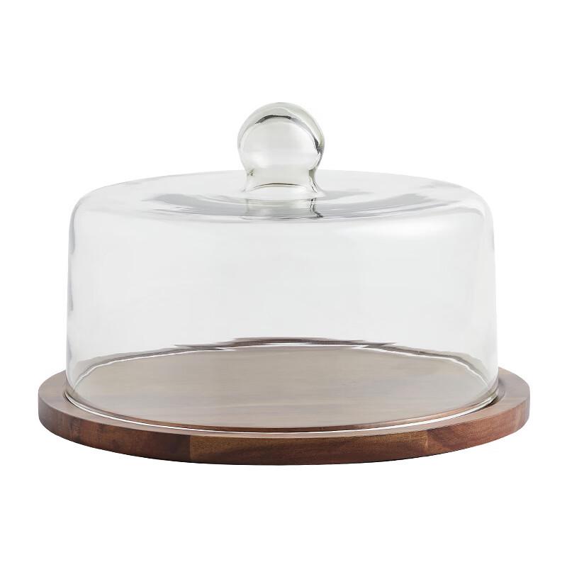 ZISIZ Acacia Wood Serving Tray with Glass Dome