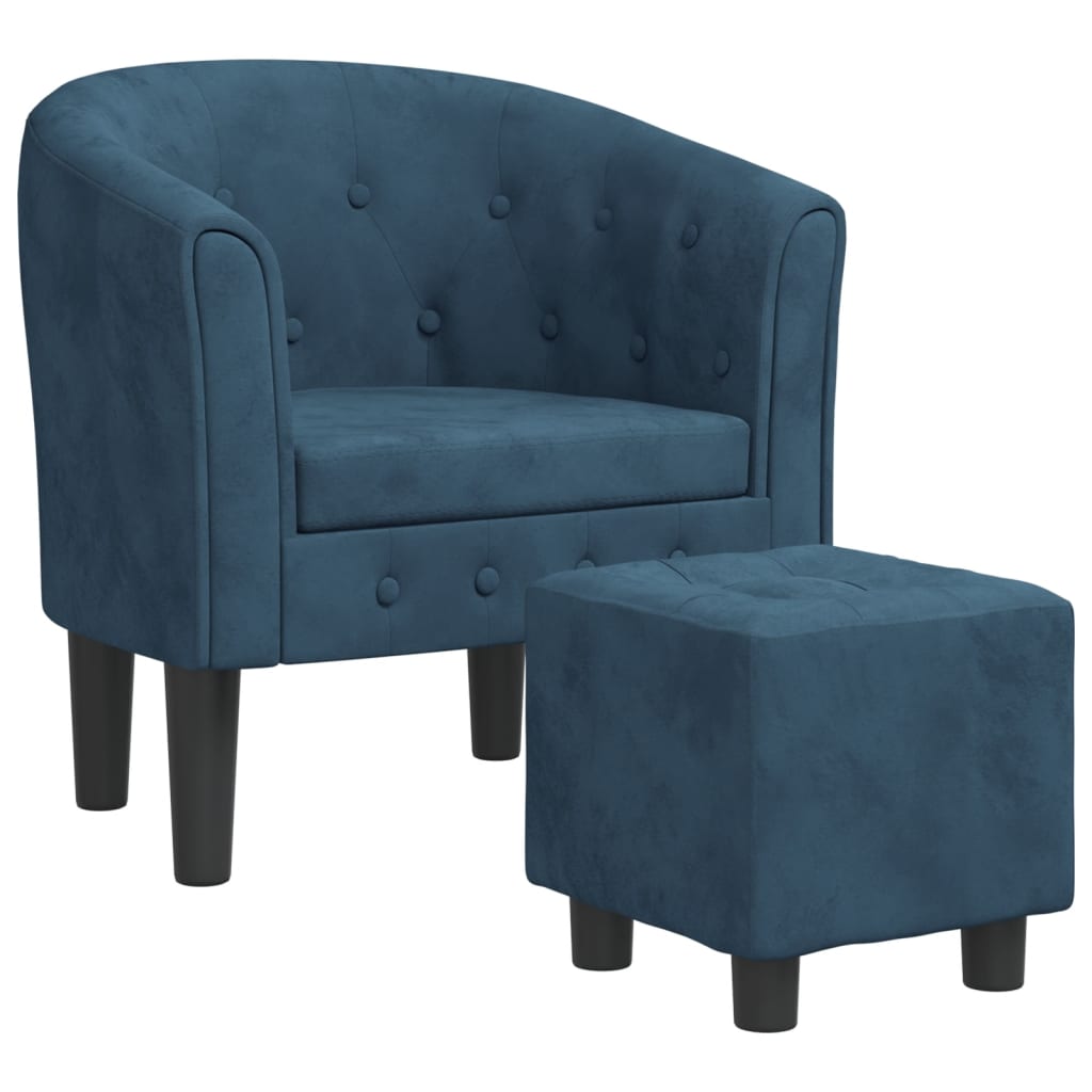 Club Chair with Footstool Dark Blue Velvet
