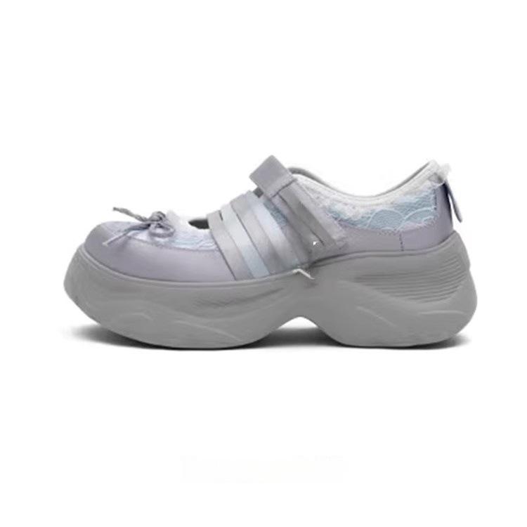 

Horse speed fashion bow breathable mesh Mary Jane single shoes women s small height increase casual sports sandals 40 небо синє кольору