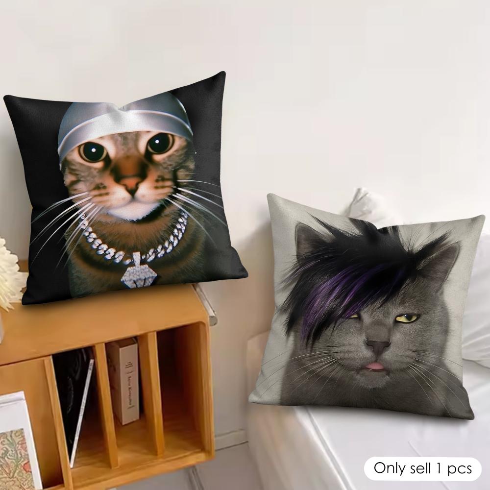 Handsome fashion pretty cat Cushion Cover Silky Short Plush Invisible Zipper Dustproof Sofa Pillow Case for Home Decor