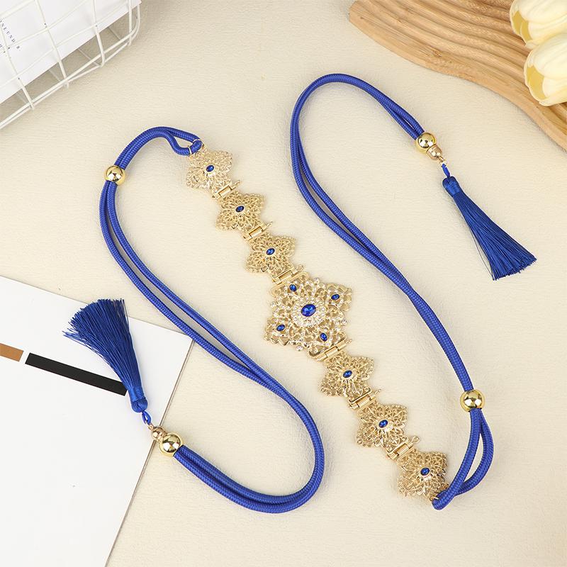 

Moroccan Caftan Belt For Women Wedding Dress Gold Color Tassels Belly Chain Jewelry Arab Robe Bridal Gift Adjustable синий