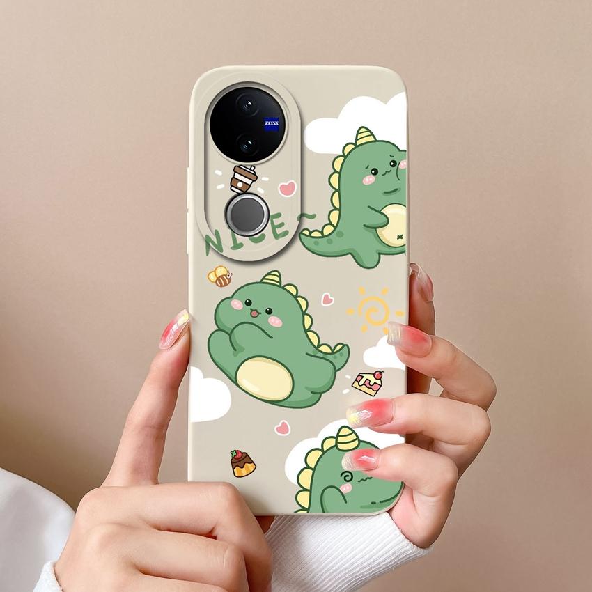 For Vivo V50 Y16 Y31 Y53S Y55 IQOO Z10X Y51 Y70 Phone Bags Naughty Dinosaur Pattern Liquid Silicone Dustproof Full Protective Case For Vivo Back Cover