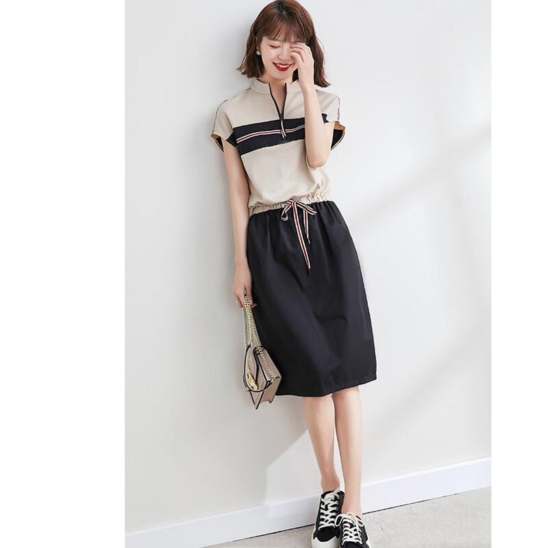 Srcr Contrast Stand Collar Short Sleeve Midi Dress M