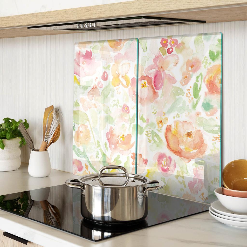 Decorative Tempered Glass Cutting Boards Watercolor Flowers 2X30X52 Cm