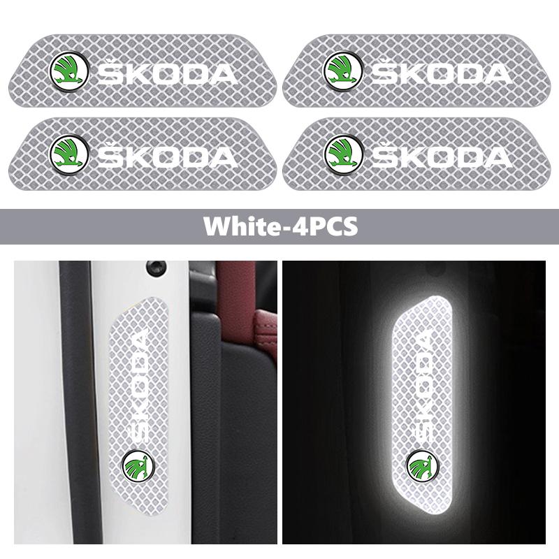 HGWE4 Car Wheel Eyebrow Stickers Reflective Protective Stickers Night Anti-collision Strip For Skoda S Kodiaq Octavia 2 3 Yeti Karoq