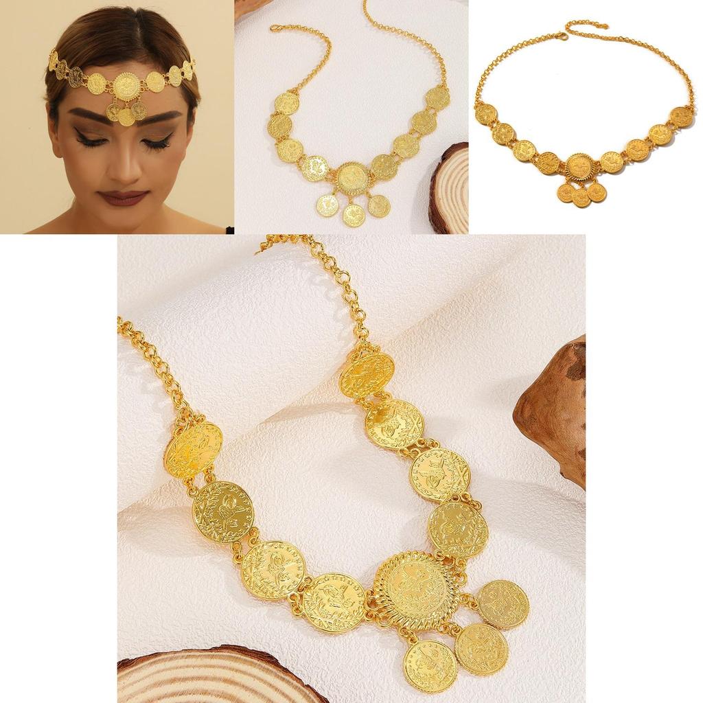 Geometric Style Gold Alloy Headpiece For Bridal And Party Wear With Tassel Details