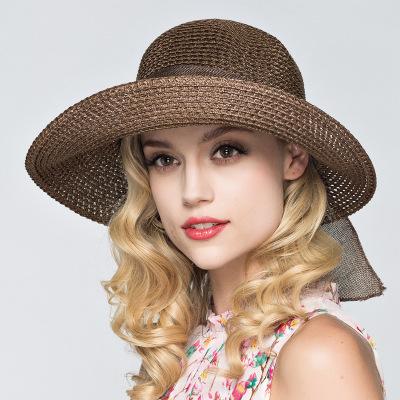 

Korea Fashion Bow Beach Sun Hat Foldable Fisherman Basin Hat Summer Sunscreen Shade Ladies Straw Hat One size темно-коричневого кольору