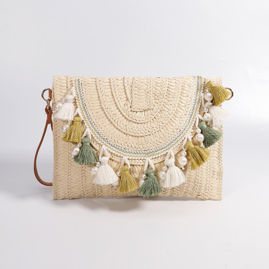 Neue Stroh Große Kapazität Clutch Umhängetasche Einzigartiges Umschlag Quasten Design Premium Handtasche Damen Tasche Umhängetasche
