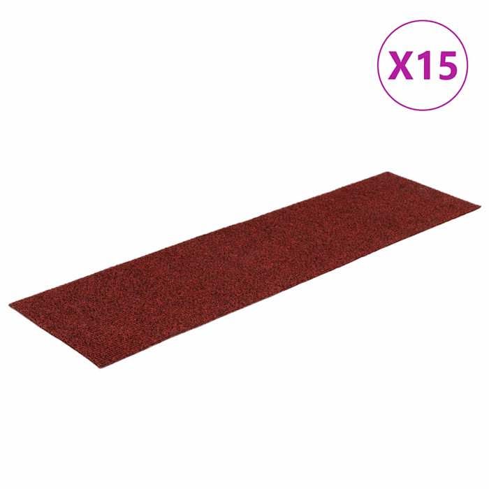 VidaXL Tapis d'escalier autocollants 15 pièces 76 x 20 cm Rouge bordeaux Rectangulaire 326928