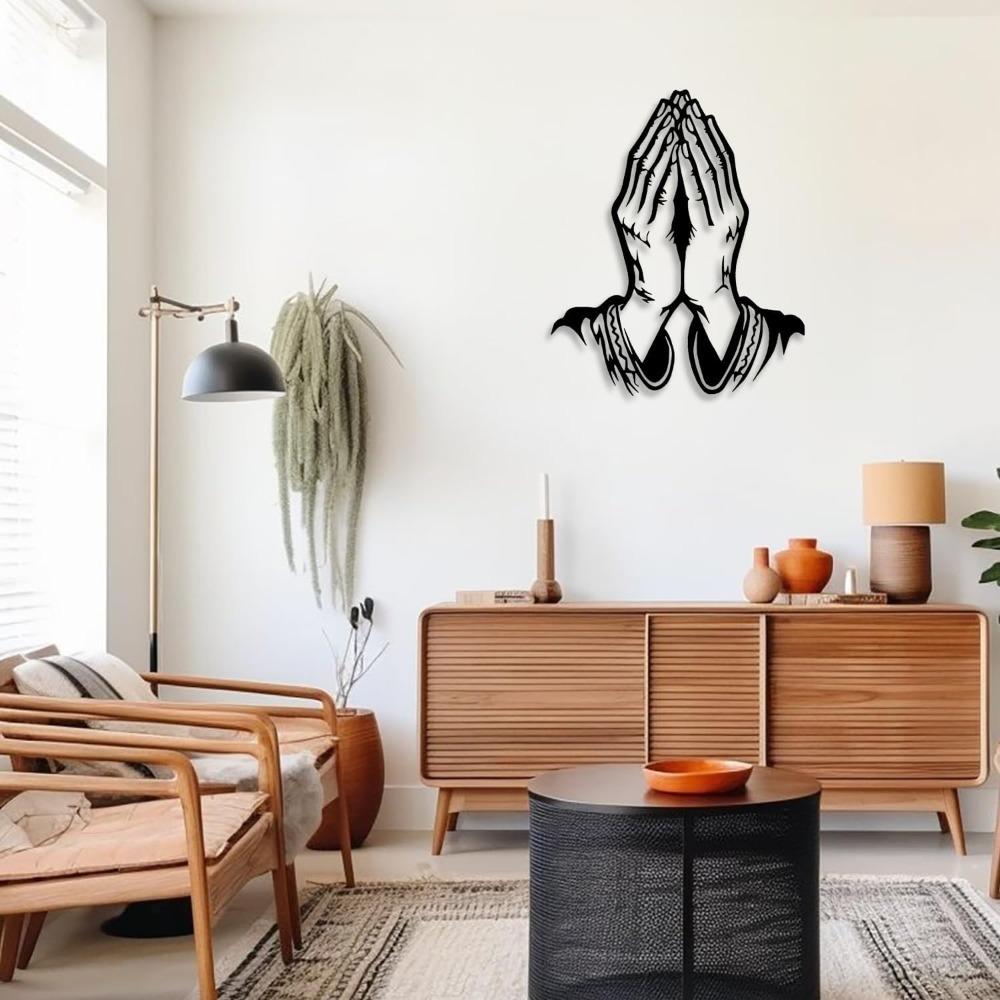 Black Metal Praying Hands Wall Art Religious Christian Faith Decor for Living Room Bedroom