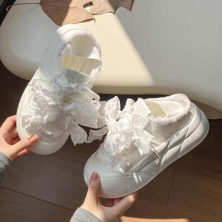 Cute Bow Platform Bread Women's Autumn Thin Ins Students Versatile Two Wear Board Shoes
