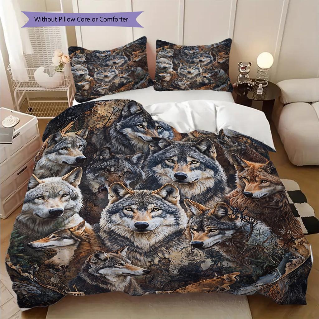 Wolf Pattern Bedding Quilt Set Quilt Cover Pillowcase Home Decoration Birthday Gift (1 * duvet cover + 2 * pillowcase, without core)