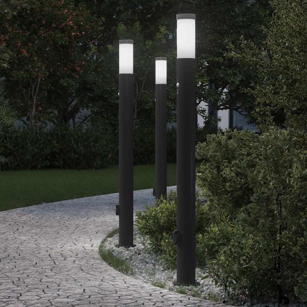 Bollard Lights with Sensor & Socket Set of 3 110 cm Stainless Steel IP44
