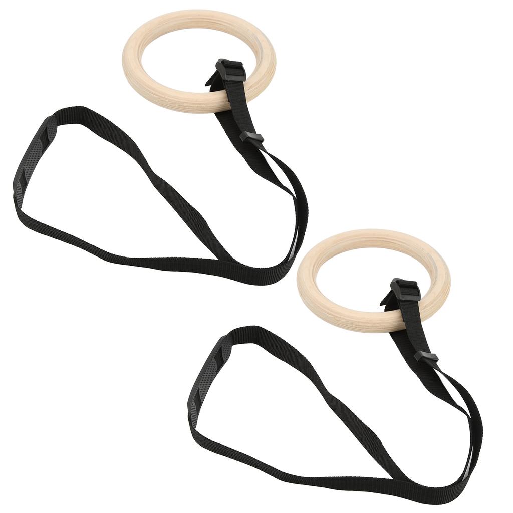 1 Pair Wooden Gymnastic Rings with Adjustable Buckle Straps 330lbs Capacity Pull Up Exercise Rings for Home Gym Workout