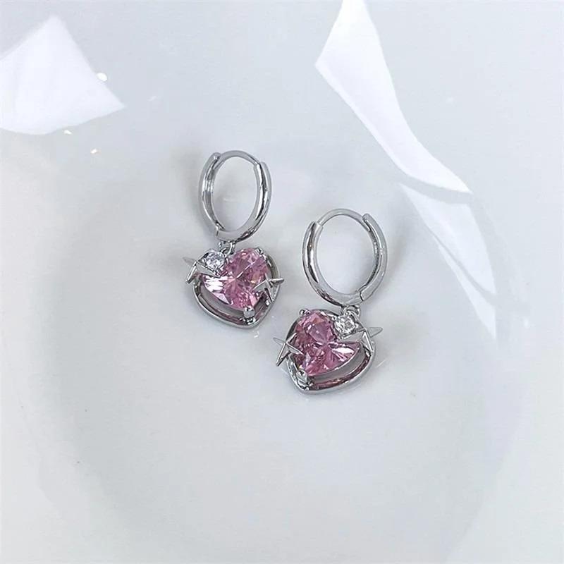 

Женская летняя мода розовый циркон персиковое сердце кулон серьги девушка милая крутая эстетика Y2K аксессуары ювелирные изделия подарки A