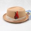 Foldable Wool Fedora Hat For Men And Women With Feather Decoration Tri Fold Jazz Cap