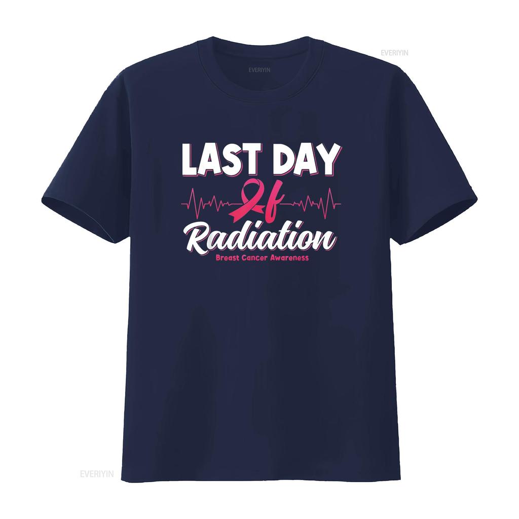 Womens Last Day Of Radiation Heartbeat Breast Cancer Awareness T Shirt Black 2XL Vintage Washed Casual Soft Streetwear Homme