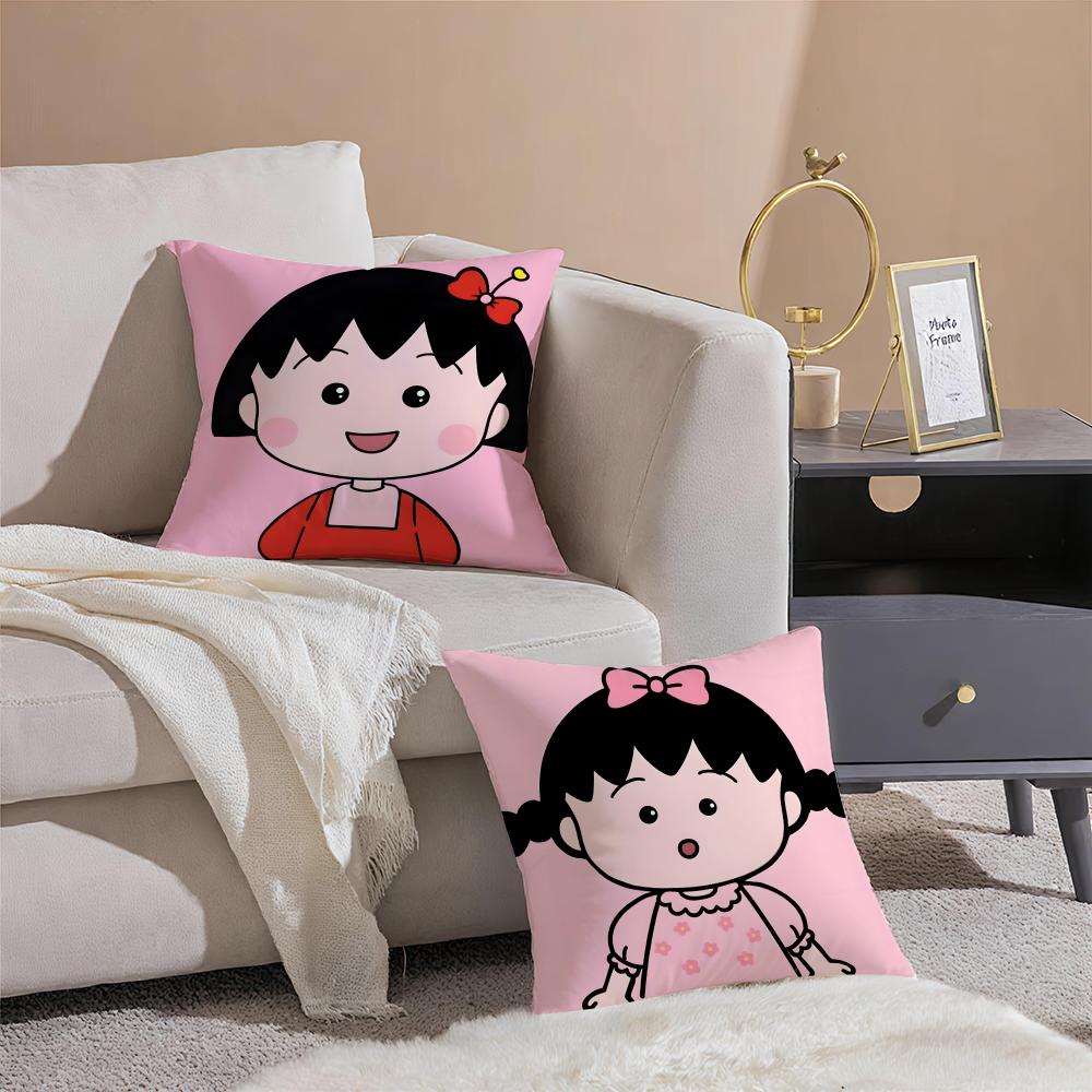 Animation nostalgic CChibi MMaruko chan Cushion Cover Pillowcase Short Plush Invisible zipper Room Sofa Cushion Cover