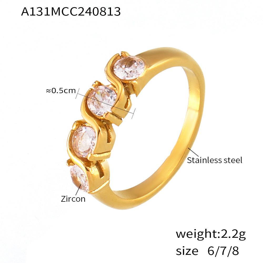 

Кольцо Niche с инкрустацией из одного ряда цирконов, покрытое 18-каратным настоящим золотом, цветоустойчивое, стиль Cold Court, ювелирные изделия из нержавеющей стали для женщин No. 8