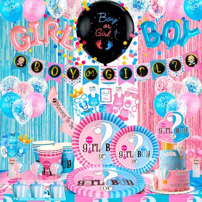 Gender Reveal Party Supplies Decorations,Gender Reveal Table Decorations&Tableware Set - Gender Reveal Banner Balloon Etc