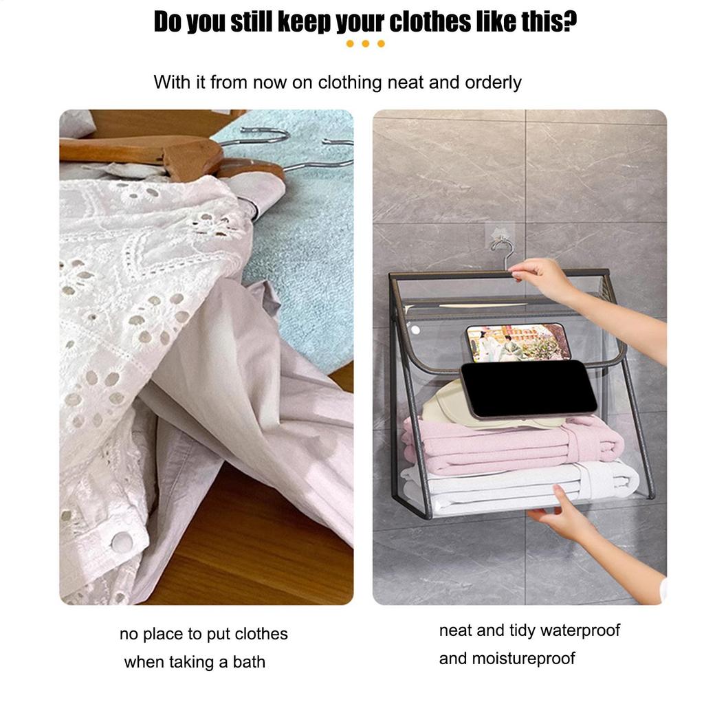 Door Laundry Hamper Bathroom Storage Bag Clear PVC Waterproof Bag With Touchscreen Phone Pouch For Bedroom Nursery Dormitory RV