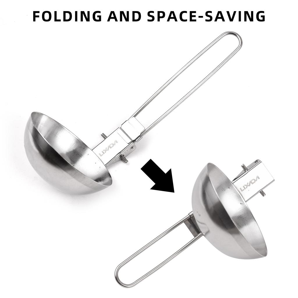 2Pcs Stainless Steel Skimmer Slotted Spoon and Soup Ladle Long Handle Serving Utensil Collapsible Camping Cutlery