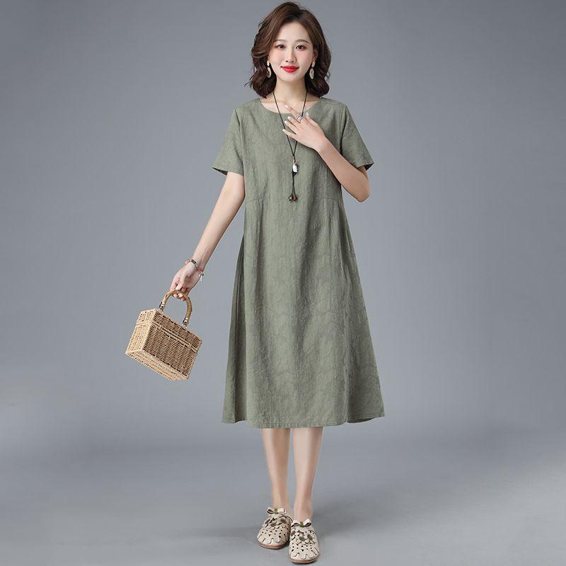 Mom Summer Cotton and Linen Dress 2025 New Middle-aged and Elderly Women's Clothing Showing Thin Foreign Casual Fashion Temperament Skirt