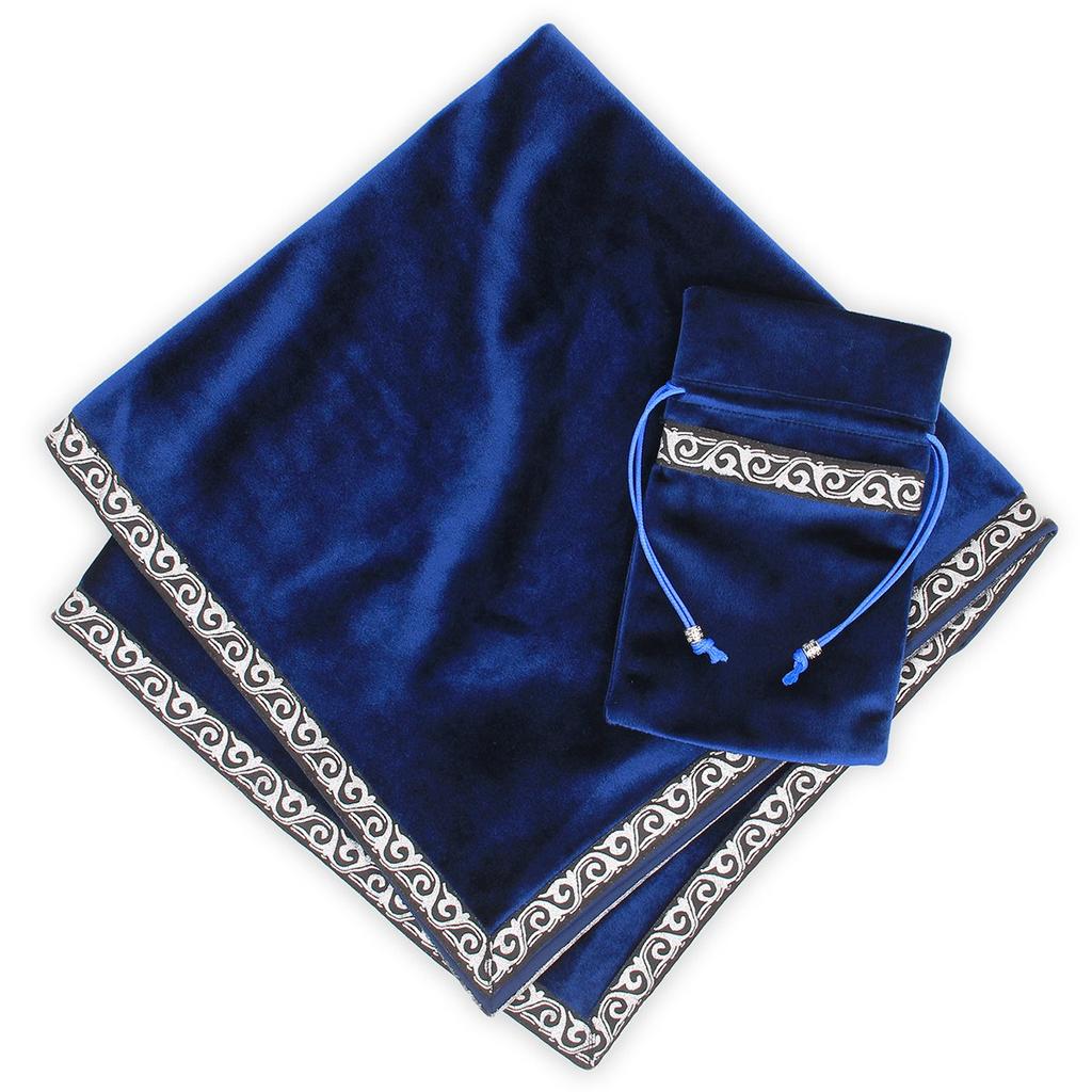 INIBUD Tarot Cloth, Velvet, for Tarot Cards, with Pouch, 65 x 65 cm, High-Quality, Thick Fabric (Blue)