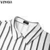 VONDA Women Turn Down Collar Casual Long Sleeve Striped Baggy Maxi Long Dress