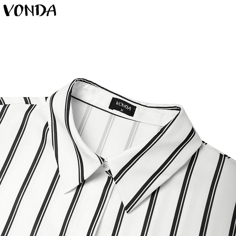 VONDA Women Turn Down Collar Casual Long Sleeve Striped Baggy Maxi Long Dress