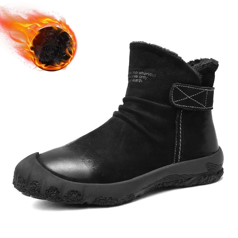 Sněhule Pánské Kožešinové Vodotěsné Protiskluzové Zimní Termální Zesílené Boty s Bavlněnou Výplní Podšívka z Fleecu Pravá Kůže Krátké Boty