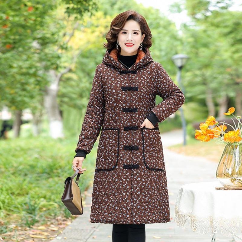 

Middle-aged and old new velvet padded clothes Middle-aged and elderly women s thickened padded jackets Long knee-warm padded jackets 5XL [Recommended 150-80 kg]