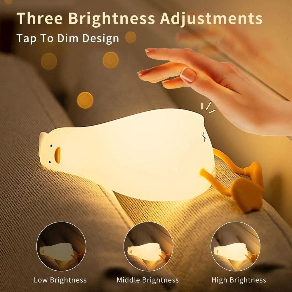 Rechargeable Lying Flat Duck Night Light Tap Control Eye Protection Sleep Atmosphere Light 3 Level Dimmable Silicone