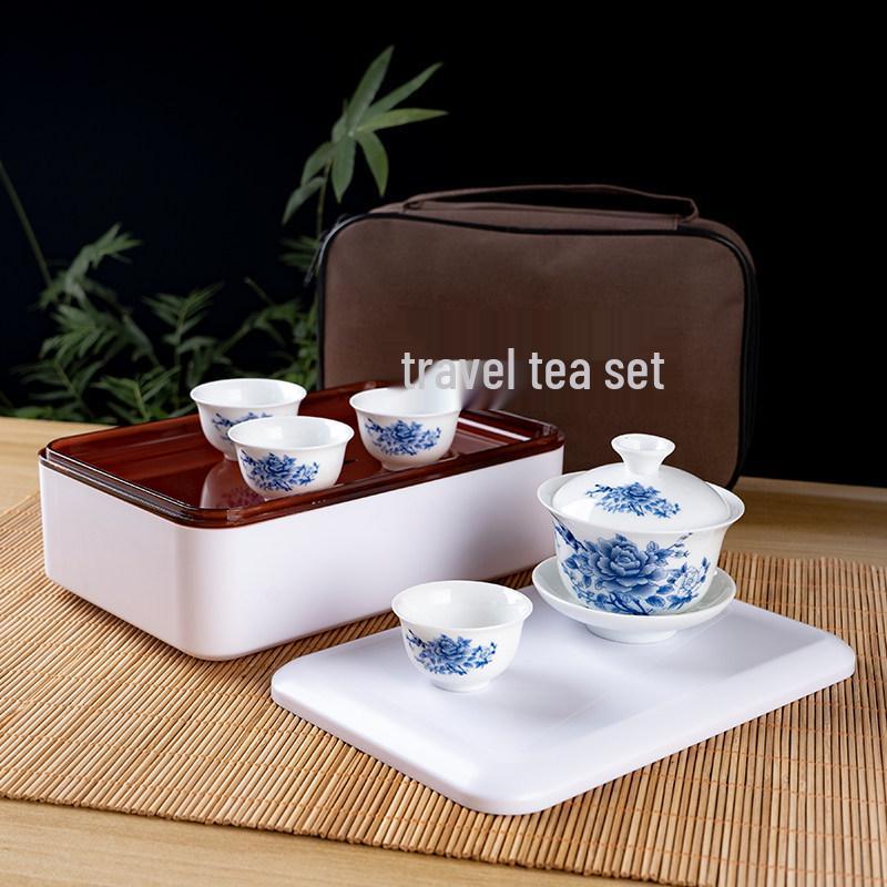 Portable Ceramic Kung Fu Travel Tea Set with Tray and Case