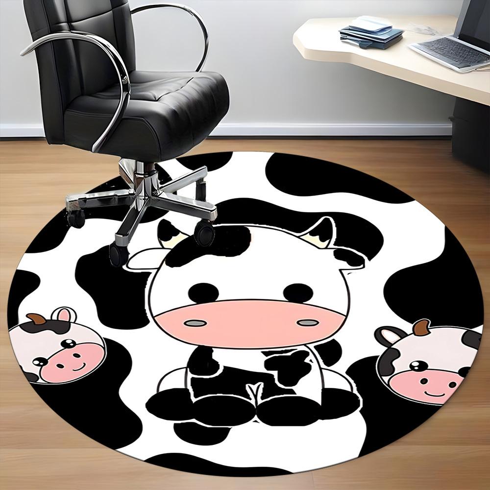 1pc Cow Print Office Round Area Rug, Under Office Chairs Bedroom Living Room Home Decor, Room Deco