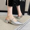 Fashion 2025 Summer Chunky Slippers for Women Fashion Pointy Shallow-cut Sequin Metal Buckle Set Foot Anti-slip Wear-resistant Sandals