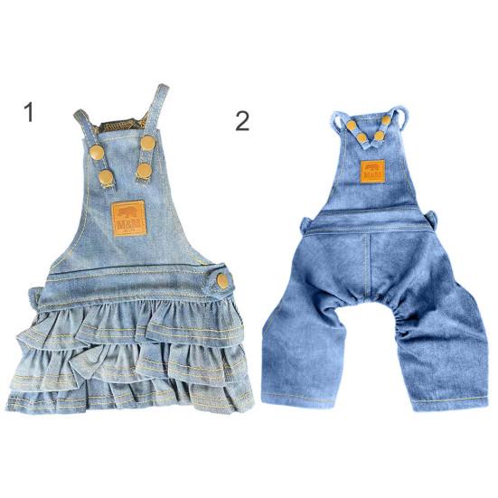 Pet Denim Jumpsuit Solid Color Cosplay Anti-fade Pet Jean Overalls Strap Dress Clothes for Teddy