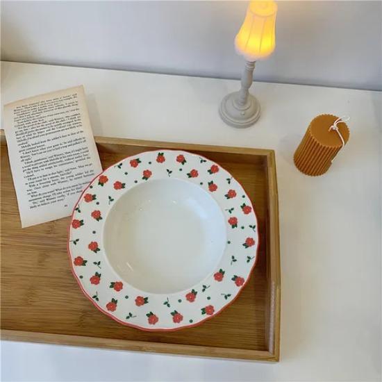 

Японская керамическая тарелка для десерта в виде цветка, тарелка для спагетти, стейка, глубокая тарелка для салата в форме сердца с милым цветком для торта 8.25inch