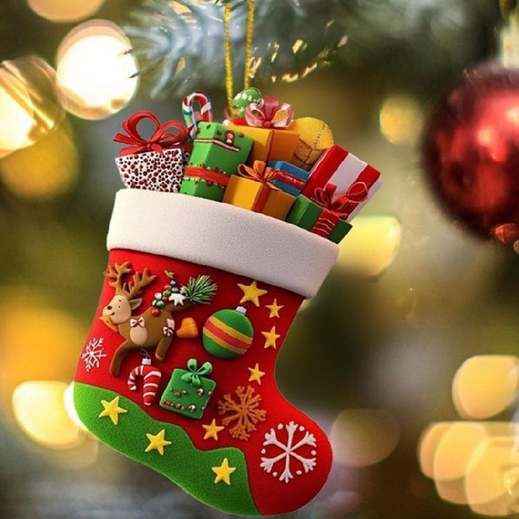 Holiday Hanging Touches Christmas Stocking Set, 6 Piece Acrylic Tree Trim with Assorted Seasonal Artwork for Tree Branch and Small Display Use