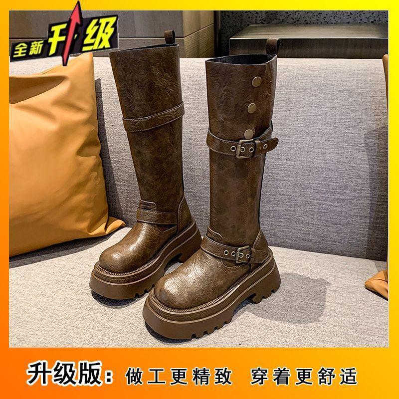 

Женские высокие ботинки Мартин на толстой подошве 2025 осень и зима новая модная универсальная модель, но высокие ботинки до колена, стройнящие ноги, детские 40