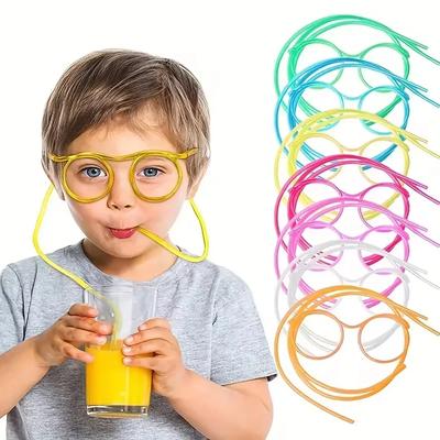 1PC- Traw Glasses Funny Soft Glasses Flexible Drinking Straws Kids Party Supplies Bar Supplies Creativity Toy Kids Gift