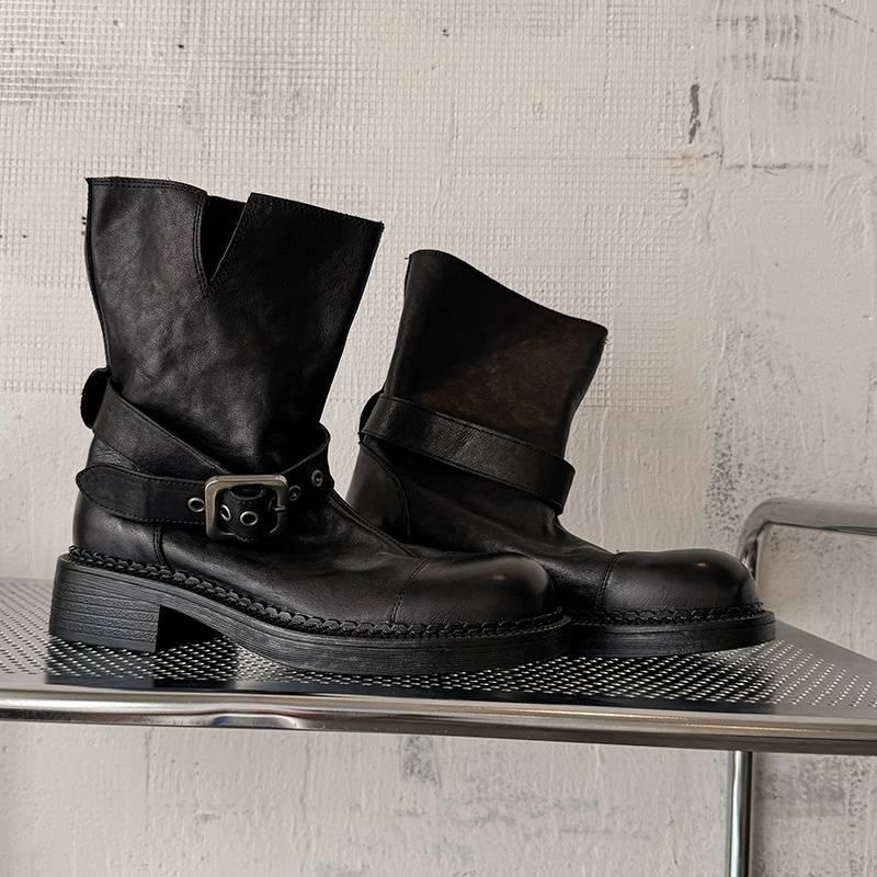 

Autumn and winter women s leather boots leather low boots sleeve medium heel large size women s boots thick sole non-slip new Martin boots women 40 чёрный