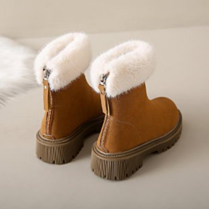 Snow Boots Women's Autumn and Winter New Round Head Large Size Thick Heel Velvet Warm Zipper Comfortable Cotton Shoes