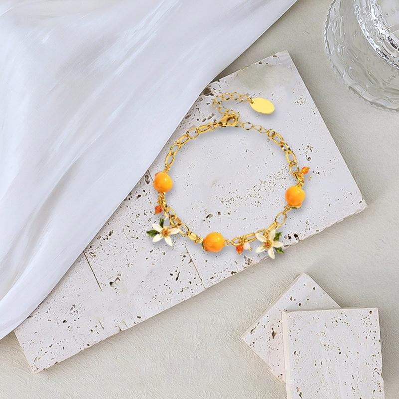 Adjustable New Design Gold Plated Stainless Steel fruit Orange Flower Bracelet Women's girl Luxury Gifts