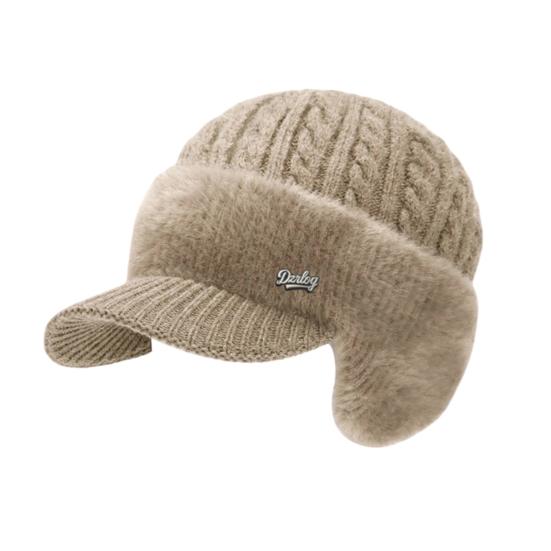 Men Hat 3-in-1 Knitted Baseball Cap with Ear Flaps Imitation Mink Fur Lining Quick-Drying