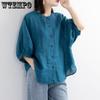 Women's Cotton and Linen Shirt Lantern Sleeves Solid Color Shirt Top Plus Size Loose Top