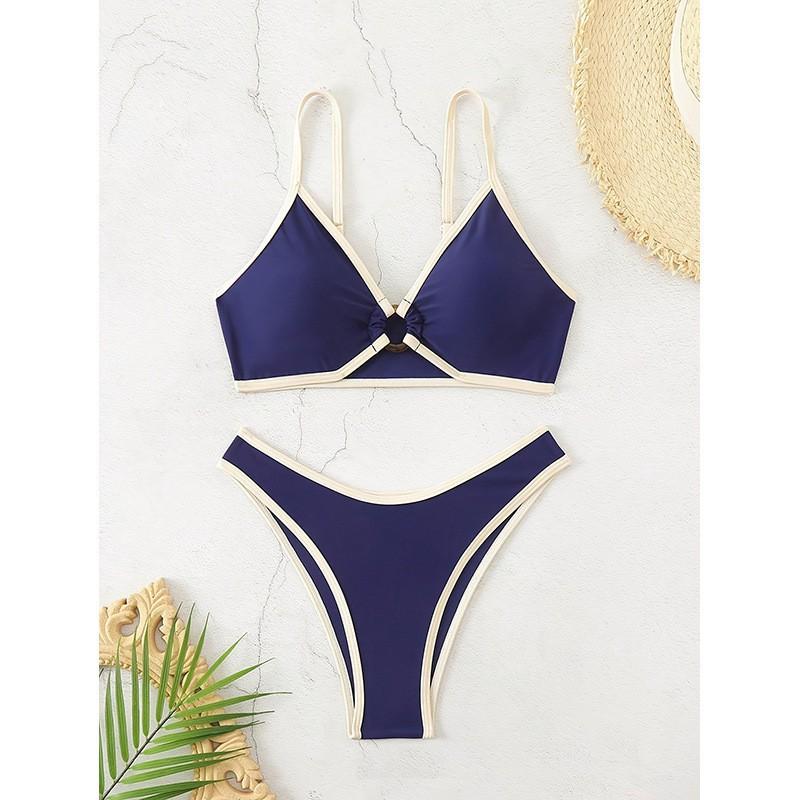 

Minimalist Color Blocked Split Swimsuit Women s Sexy Bikini Beach S темно-синий