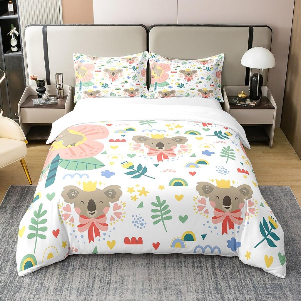 Housse de couette mignonne Koala pour Garçons, Filles Housse de couette dessin animé Taille Complète Ensemble de literie Décor de chambre d'enfants et d'adolescents Couvre-lit 3 pièces