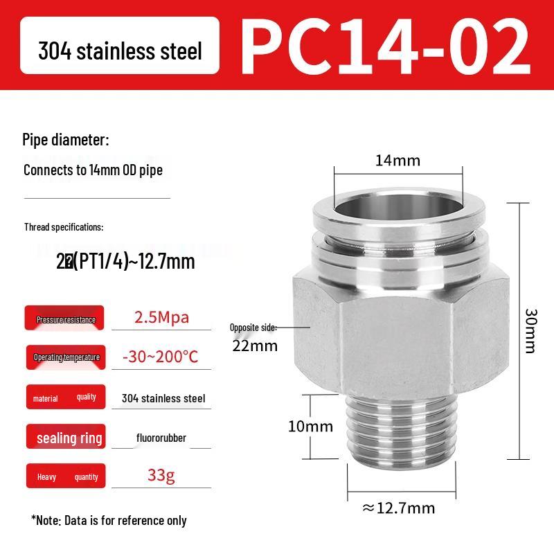 304 Stainless Steel Pneumatic Quick Push-in Connector, PC16-06/PC8-02 Swivel Elbow, PL6-M5/04